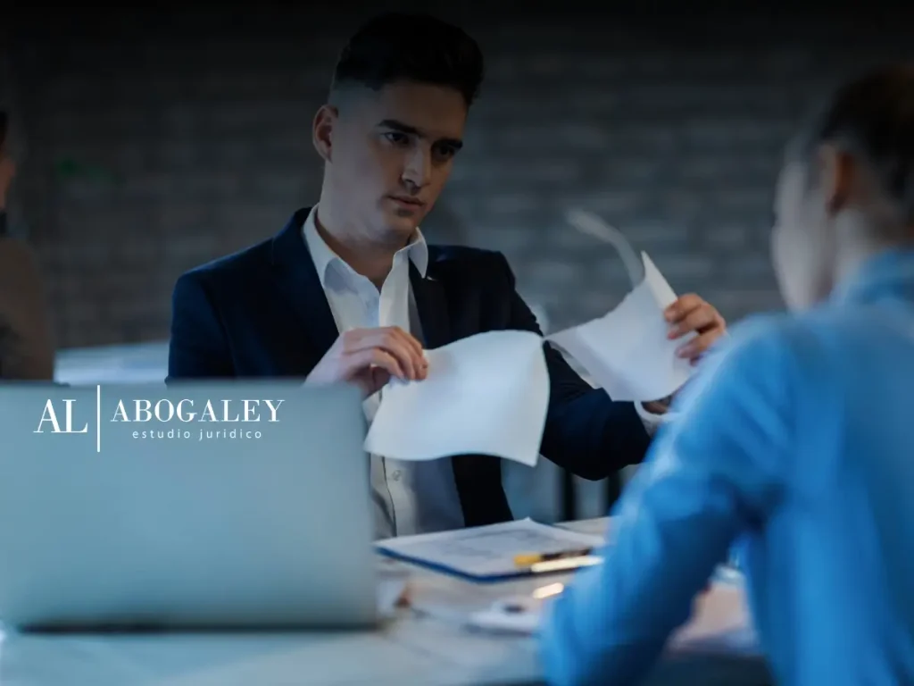 Dos personas sentadas y hablando sobre la Responsabilidad postcontractual en Chile