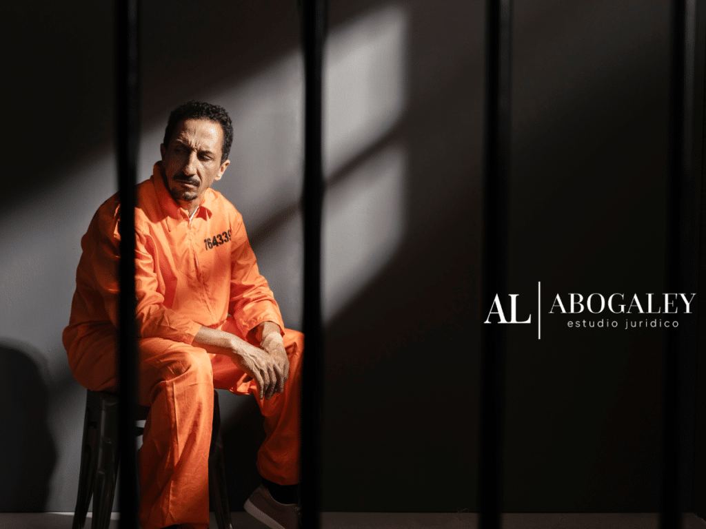 Hombre vestido de naranja en la cárcel pensando en la diferencia entre crimen, delito y falta en Chile